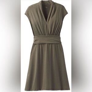 Prana Olive Green Wrap-Style Cap Sleeve Dress
